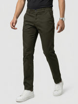 Men Trouser Regular Fit Green Mid Rise