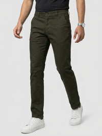 Men Trouser Regular Fit Green Mid Rise