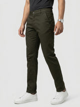 Men Trouser Regular Fit Green Mid Rise
