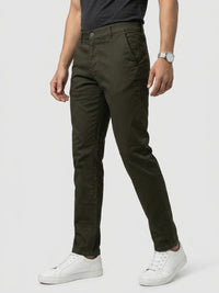 Men Trouser Regular Fit Green Mid Rise