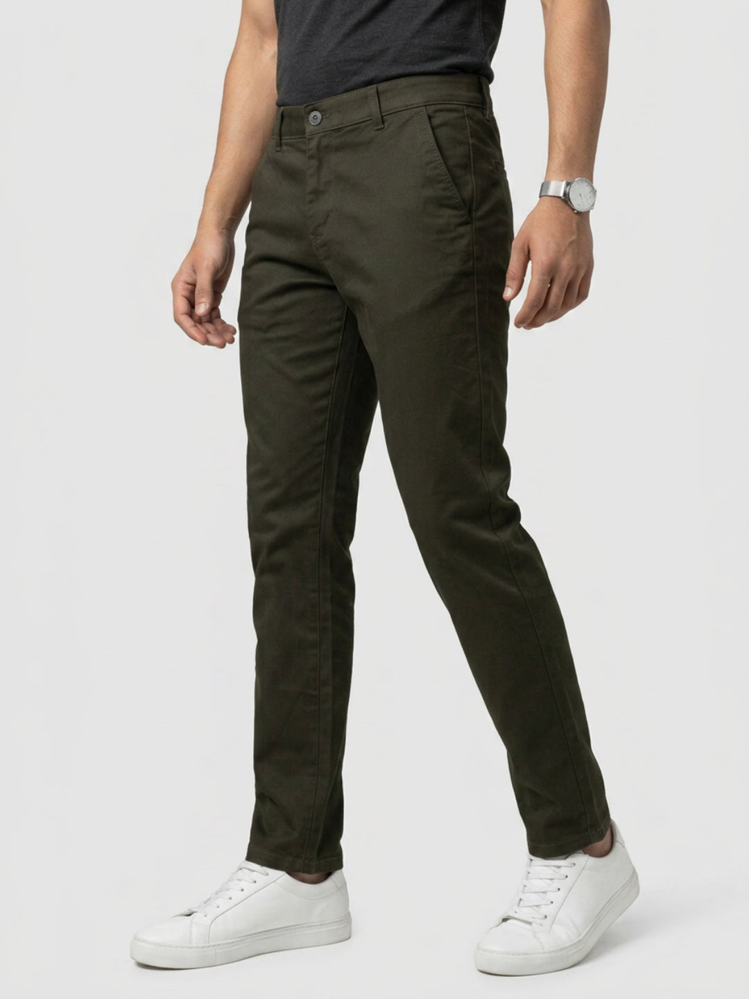 Men Trouser Regular Fit Green Mid Rise