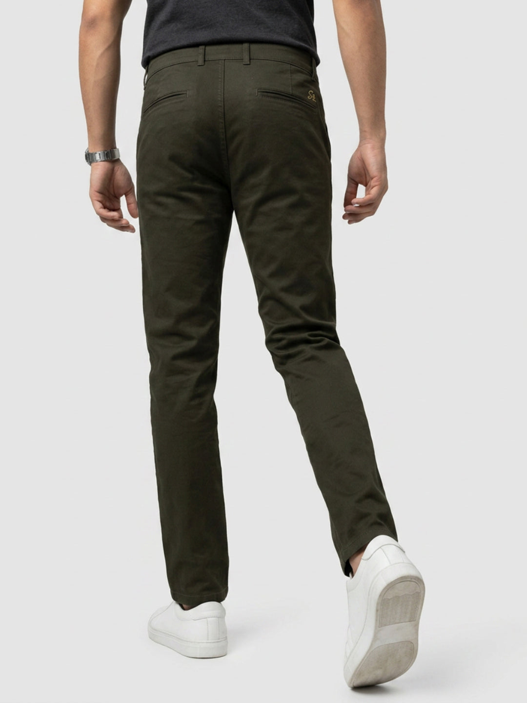 Men Trouser Regular Fit Green Mid Rise