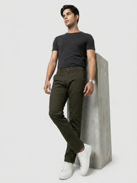 Men Trouser Regular Fit Green Mid Rise