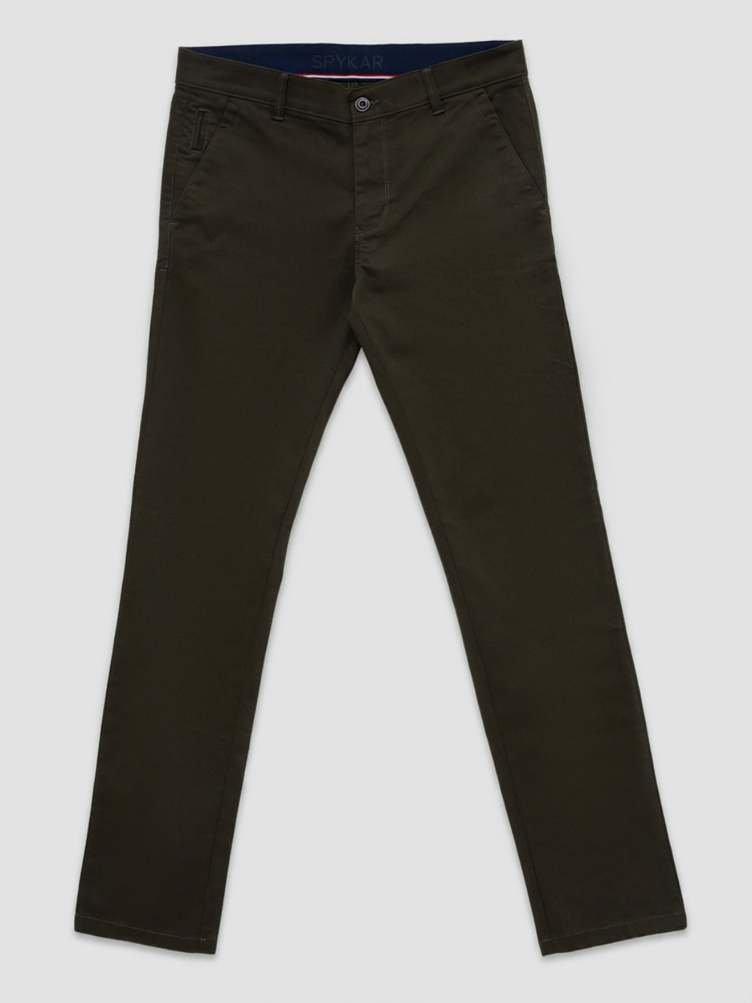 Men Trouser Regular Fit Green Mid Rise