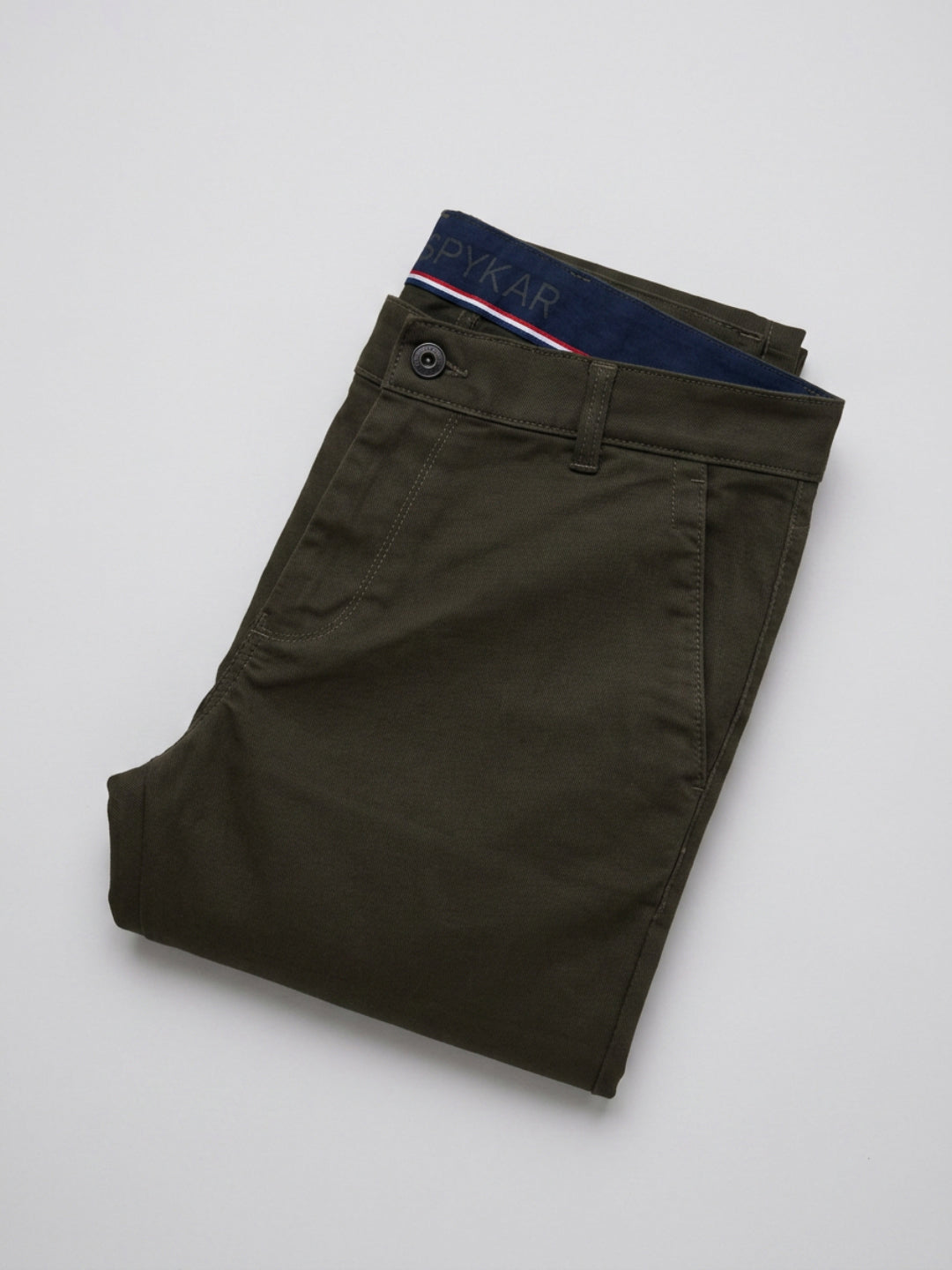 Men Trouser Regular Fit Green Mid Rise
