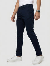 Men Trouser Regular Fit Navy Blue Mid Rise