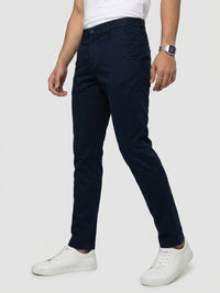 Men Trouser Regular Fit Navy Blue Mid Rise