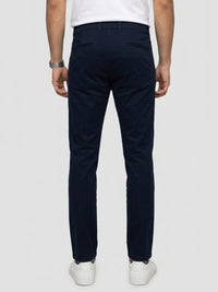 Men Trouser Regular Fit Navy Blue Mid Rise