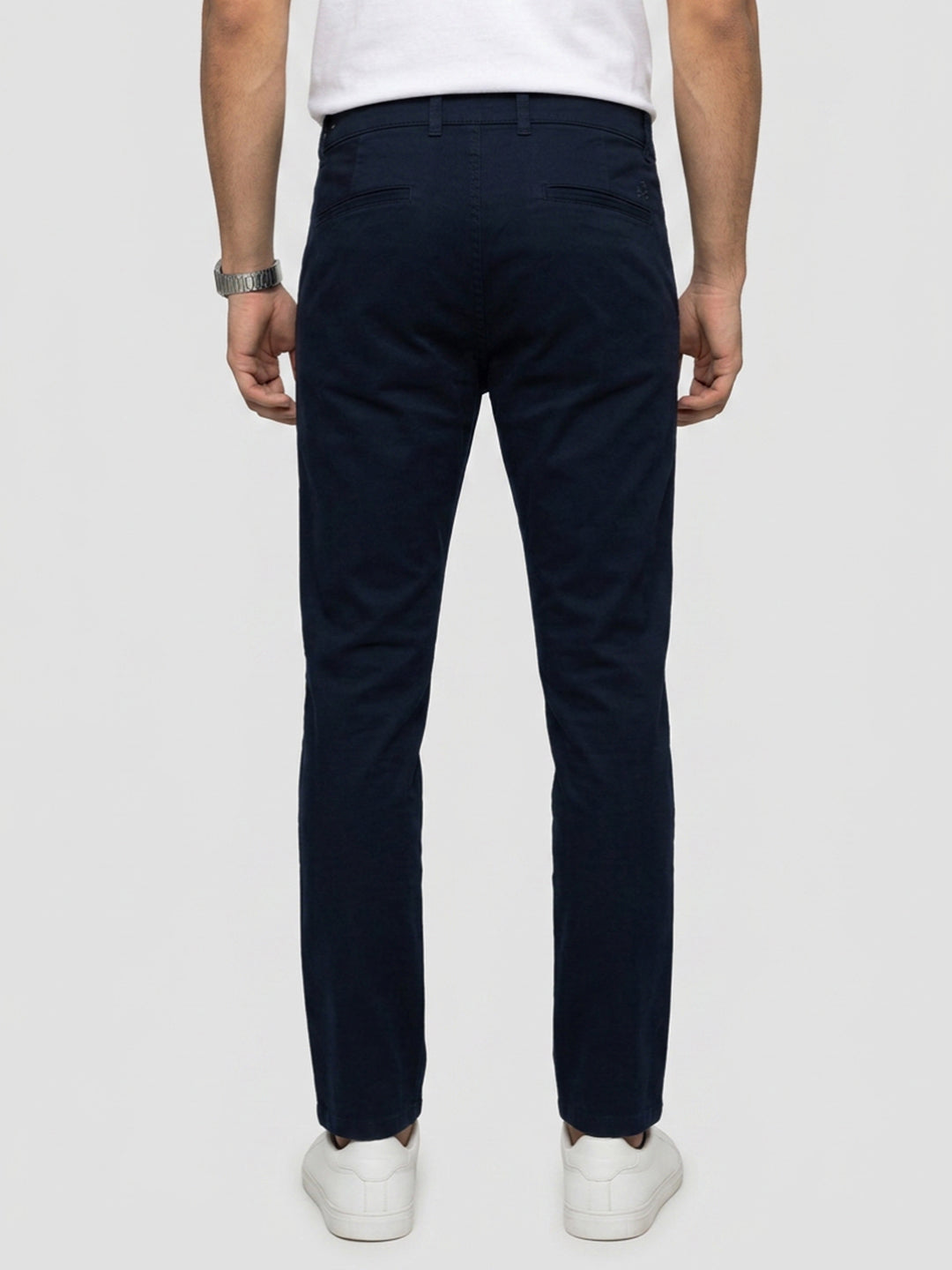 Men Trouser Regular Fit Navy Blue Mid Rise