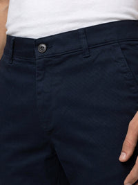 Men Trouser Regular Fit Navy Blue Mid Rise