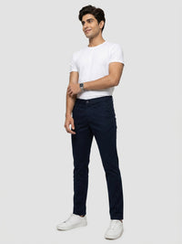 Men Trouser Regular Fit Navy Blue Mid Rise