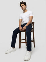Men Trouser Regular Fit Navy Blue Mid Rise