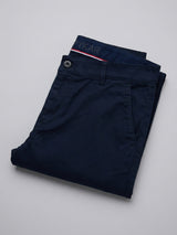 Men Trouser Regular Fit Navy Blue Mid Rise