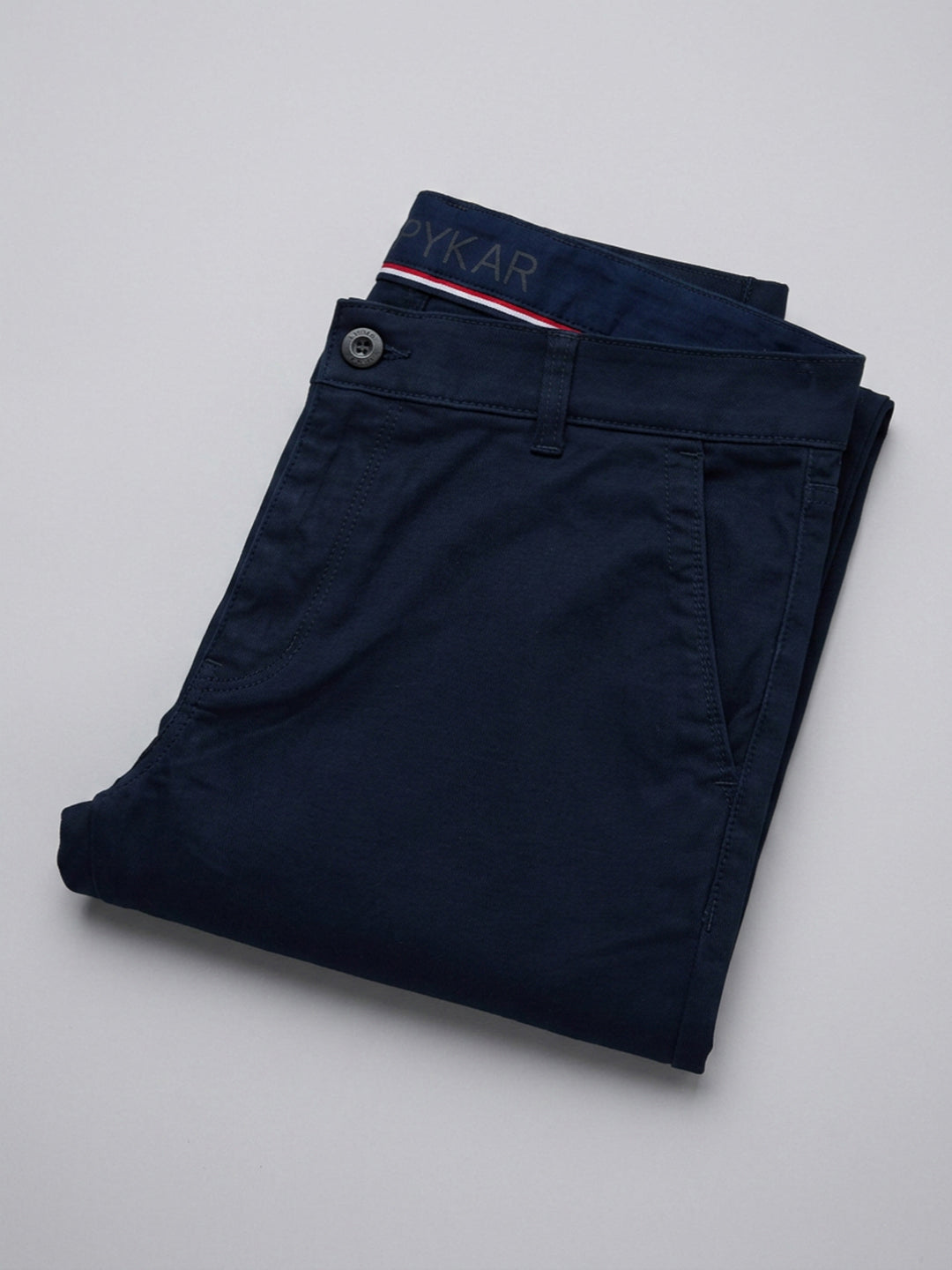 Men Trouser Regular Fit Navy Blue Mid Rise
