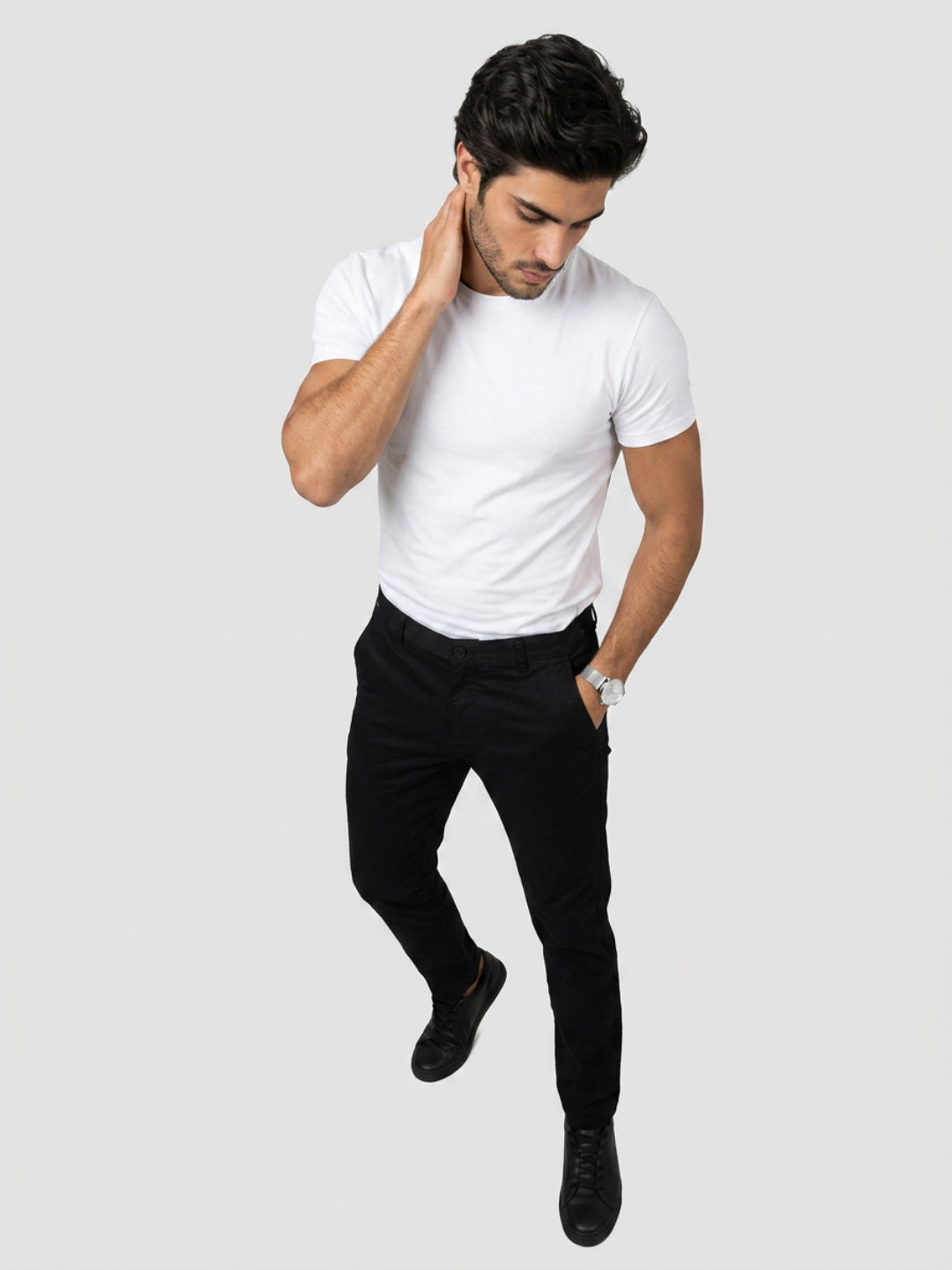 Men Trouser Regular Fit Jet Black Mid Rise