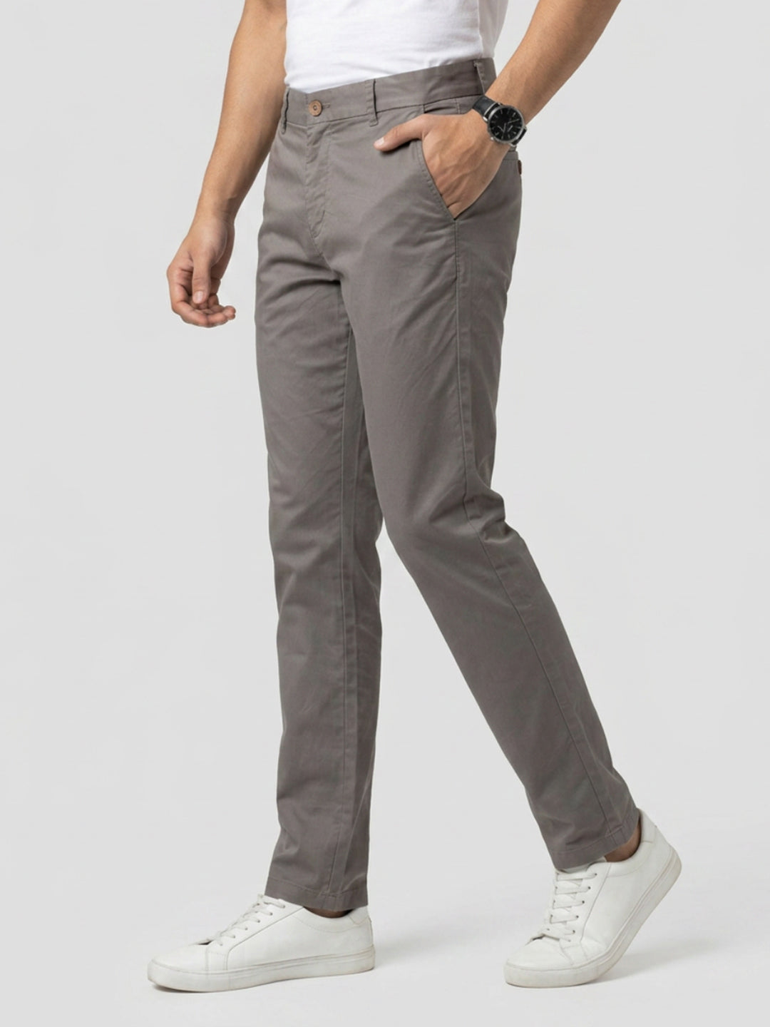 Men Trouser Regular Fit Brown Mid Rise