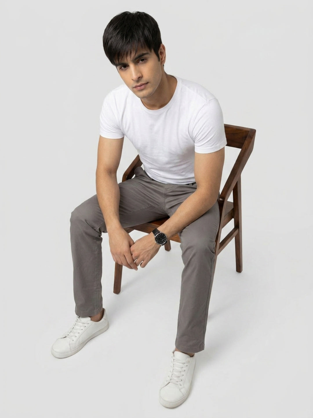 Men Trouser Regular Fit Brown Mid Rise