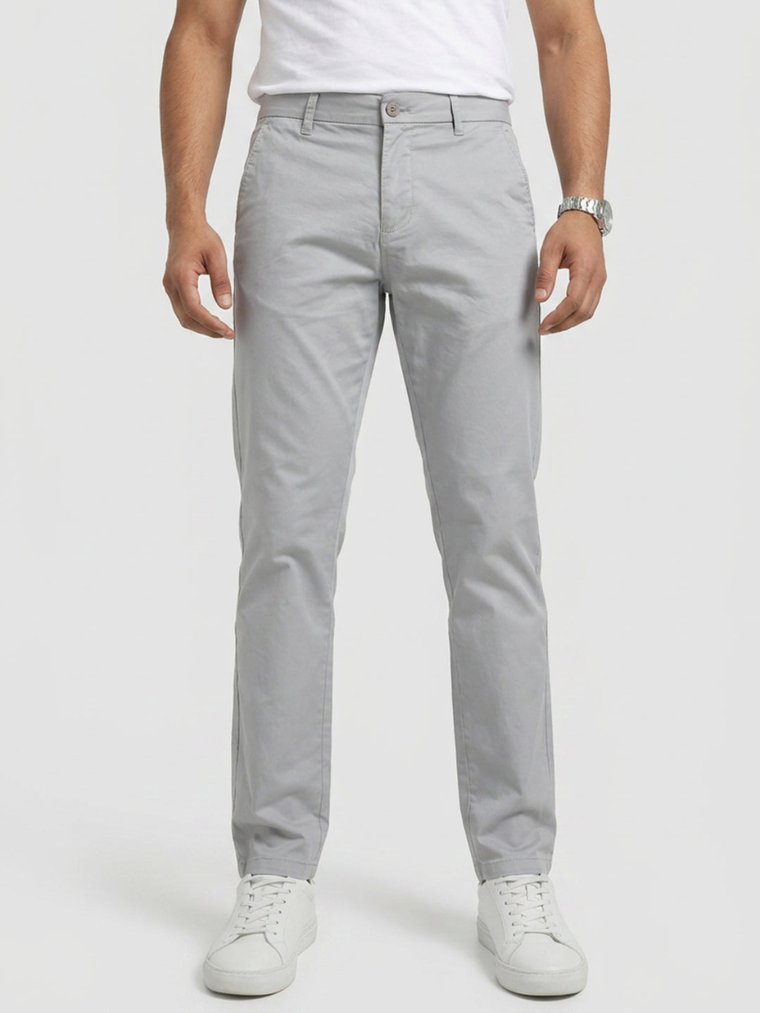Men Trouser Regular Fit Grey Mid Rise