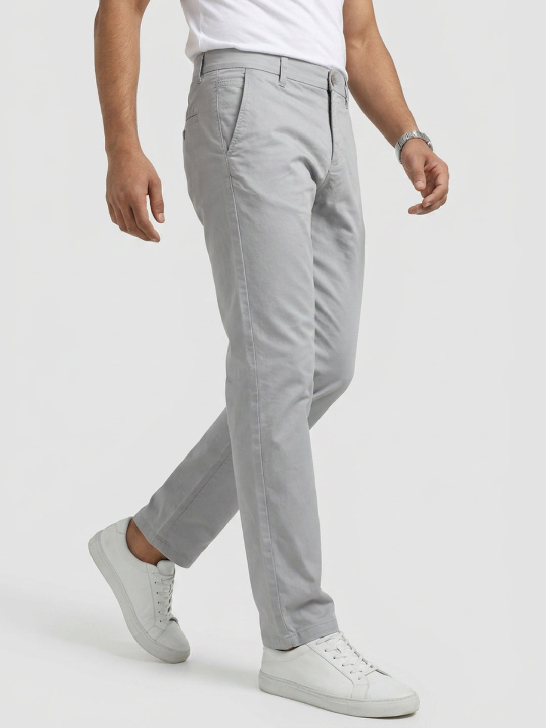 Men Trouser Regular Fit Grey Mid Rise