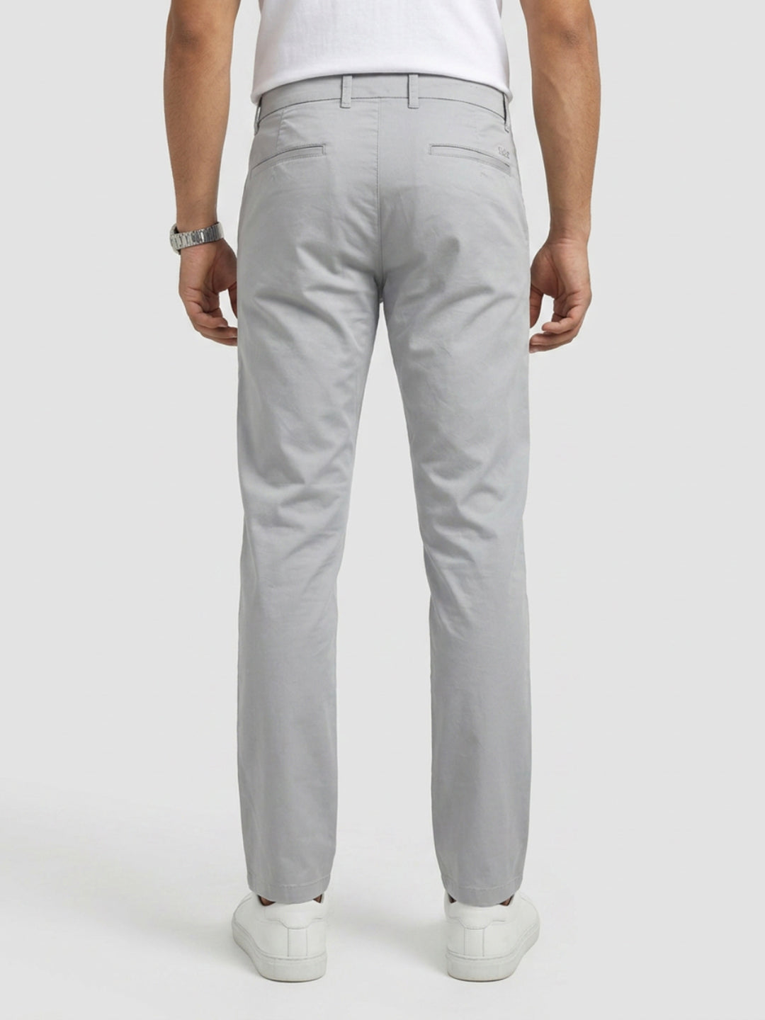 Men Trouser Regular Fit Grey Mid Rise