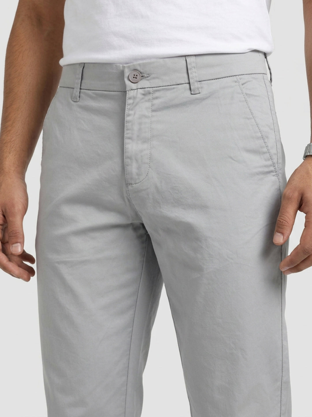 Men Trouser Regular Fit Grey Mid Rise