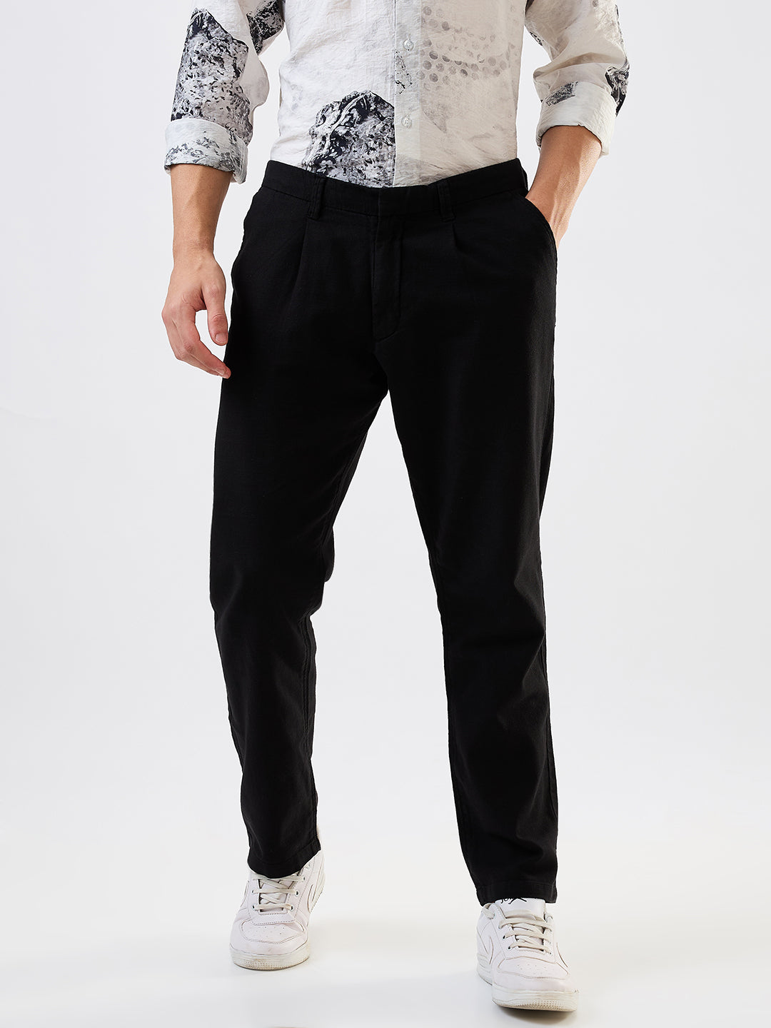 Men Cargo Jogger Fit Black Mid Rise