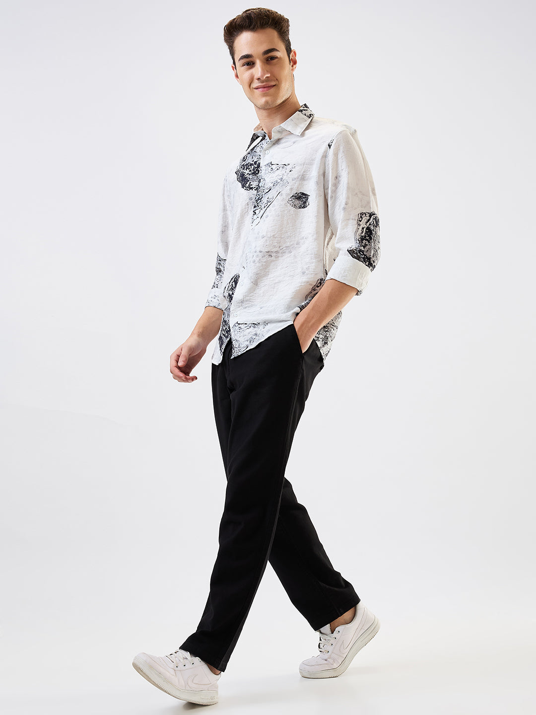 Men Cargo Jogger Fit Black Mid Rise