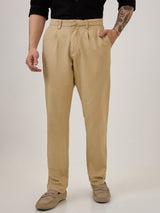 Spykar Jogger Fit Mid Rise Khaki Casual Trouser For Men