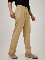 Spykar Jogger Fit Mid Rise Khaki Casual Trouser For Men