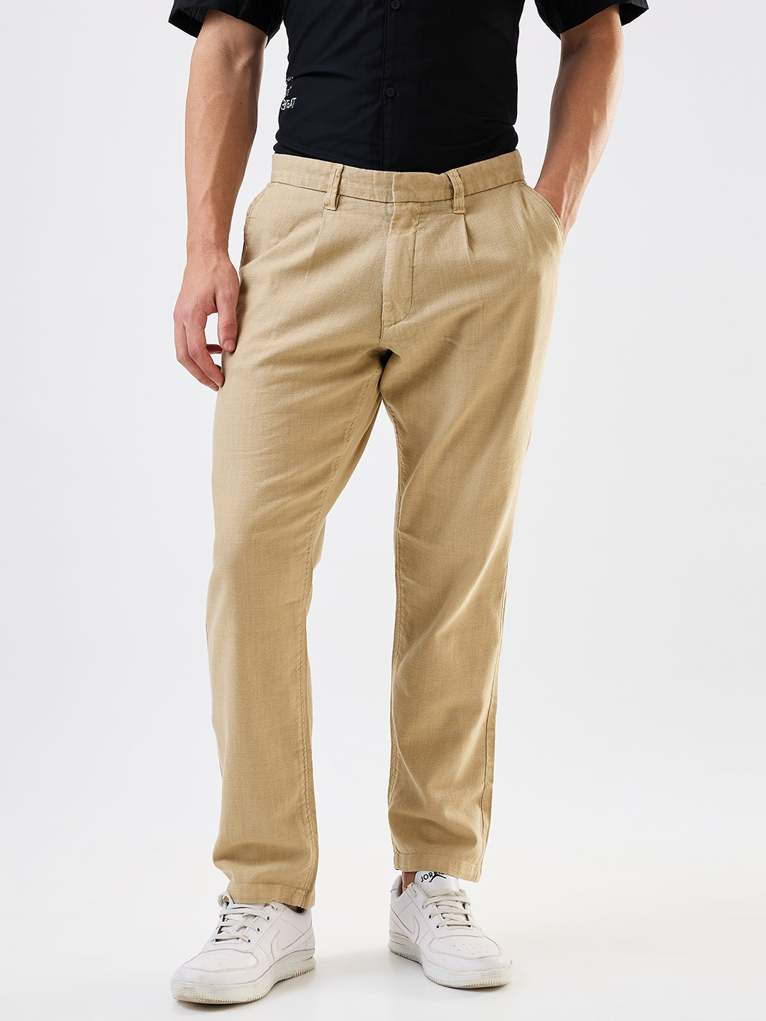 Spykar Beige Jogger Fit Mid Rise Cargo For Men