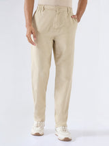 Men Trouser Relaxed Fit Beige Mid Rise