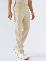 Men Trouser Relaxed Fit Beige Mid Rise