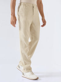 Men Trouser Relaxed Fit Beige Mid Rise