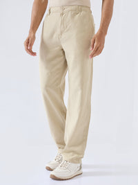 Men Trouser Relaxed Fit Beige Mid Rise