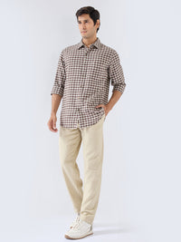 Men Trouser Relaxed Fit Beige Mid Rise