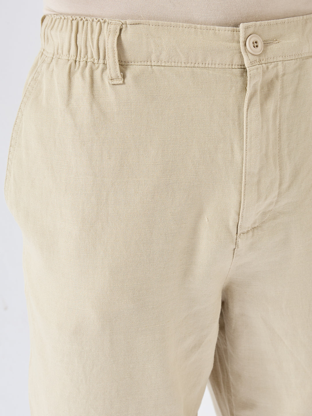 Men Trouser Relaxed Fit Beige Mid Rise