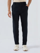Men Trouser Relaxed Fit Black Mid Rise