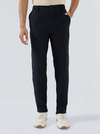 Men Trouser Relaxed Fit Black Mid Rise