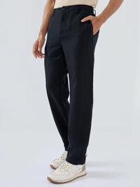Men Trouser Relaxed Fit Black Mid Rise