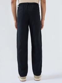 Men Trouser Relaxed Fit Black Mid Rise