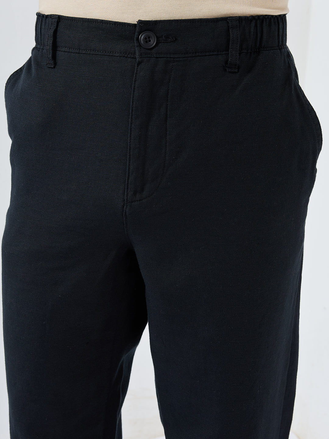 Men Trouser Relaxed Fit Black Mid Rise