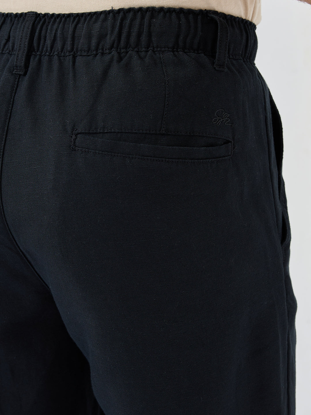 Men Trouser Relaxed Fit Black Mid Rise
