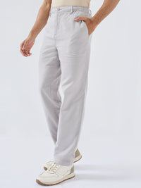 Men Trouser Relaxed Fit Grey Mid Rise