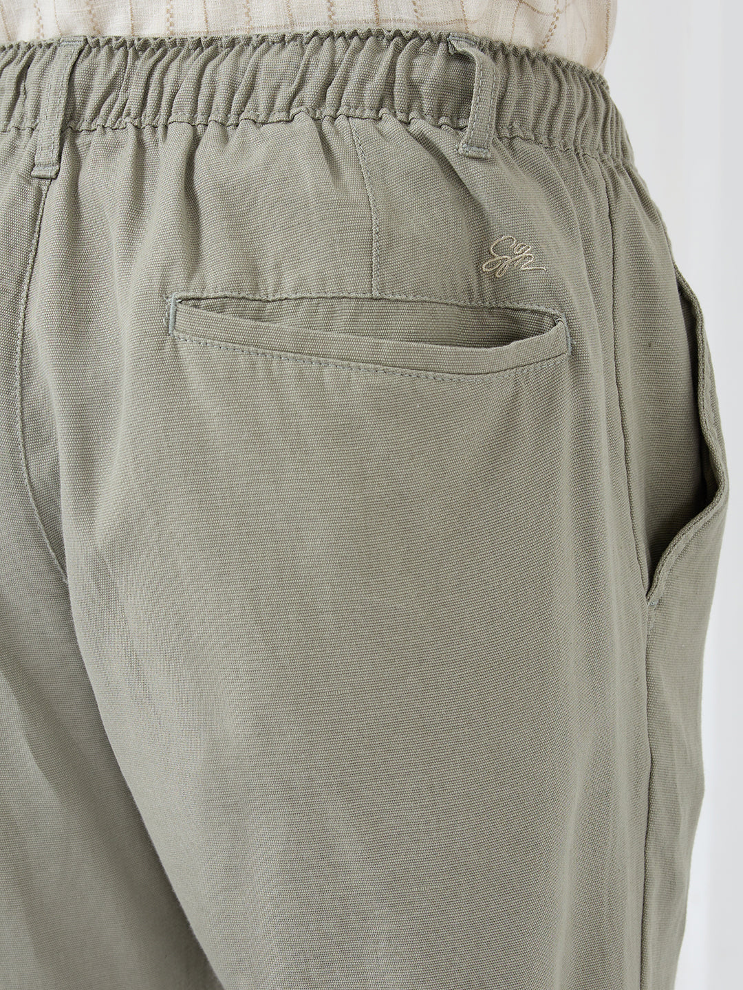 Men Trouser Relaxed Fit Olive Mid Rise