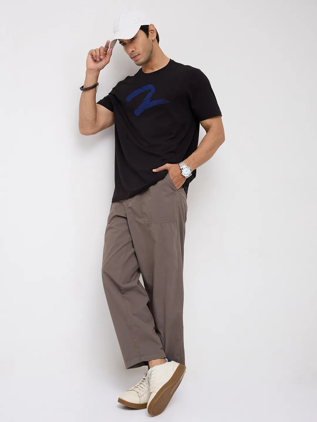 Men Trouser Relaxed Fit Dark Grey Mid Rise