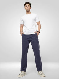 Men Trouser Relaxed Fit Navy Blue Mid Rise