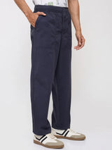 Men Trouser Relaxed Fit Navy Blue Mid Rise