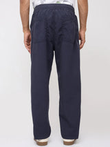Men Trouser Relaxed Fit Navy Blue Mid Rise