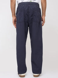 Men Trouser Relaxed Fit Navy Blue Mid Rise