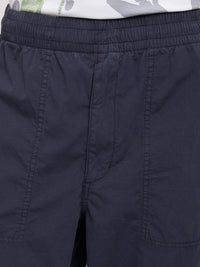 Men Trouser Relaxed Fit Navy Blue Mid Rise